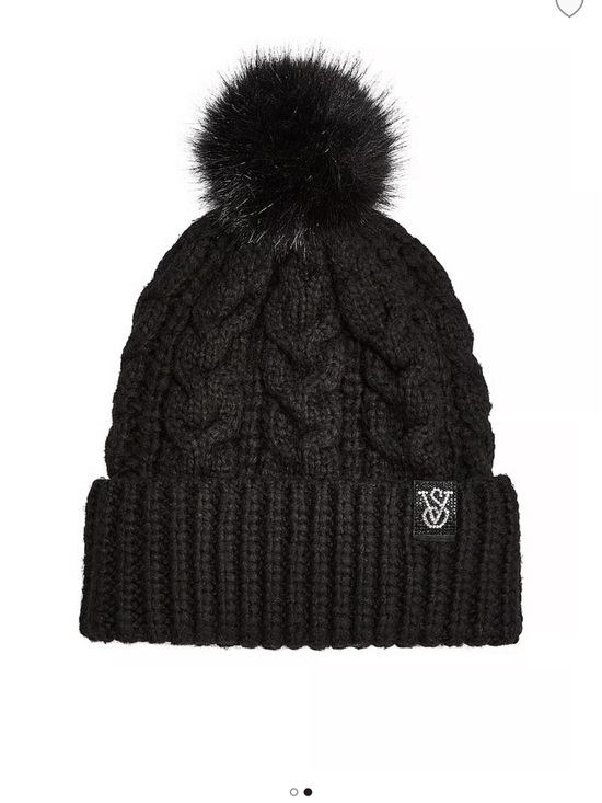 Victoria's Secret Accessories - Victoria's Secret Black Cable Knit Pom Beanie